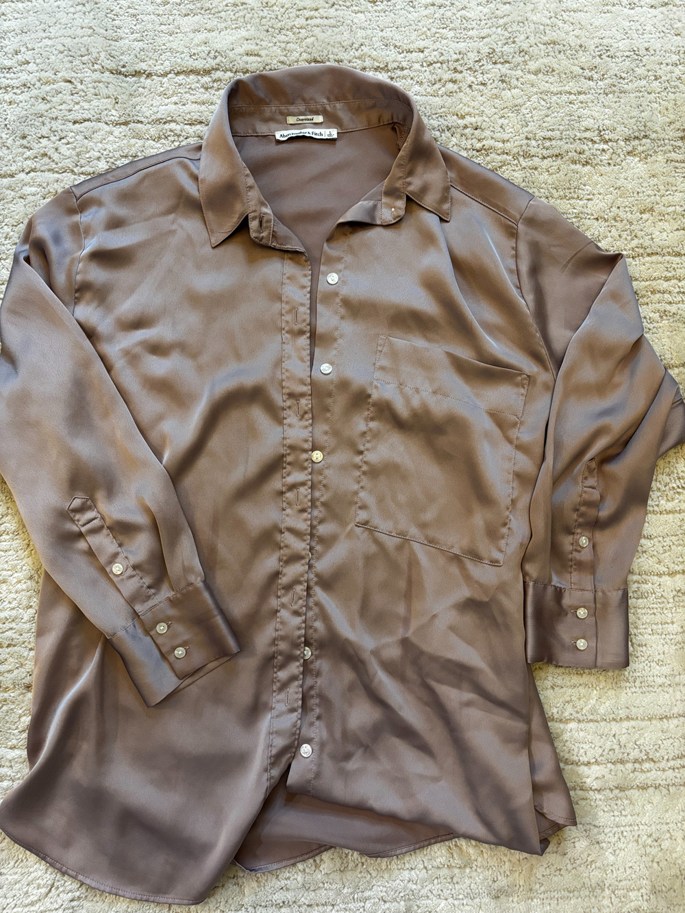 Abercrombie & Fitch Satin Button Down Shirt Brown Oversized L